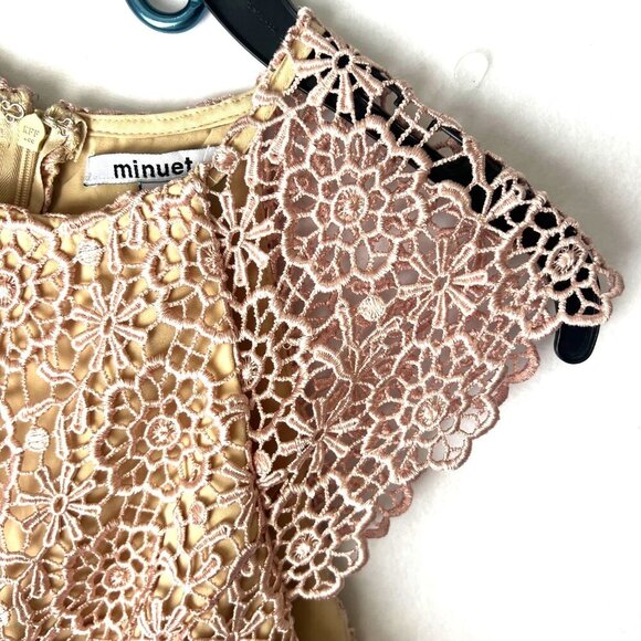 Minuet Lace Rose Gold Dress Cap Sleeves Dress Size Large - Picture 7 of 15